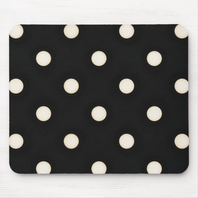 Antike weiße Polka Punkte auf schwarz erschüttert Mousepad (Vorne)