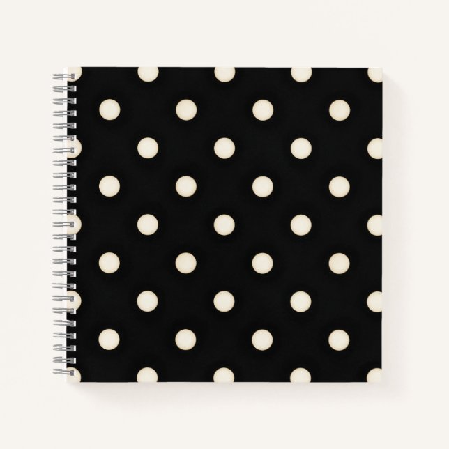 Antike weiße Polka Punkte auf schwarz Notizbuch (Vorderseite)