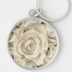 Antike weiße Rosen, gefrieren grünen Satin, Schlüsselanhänger