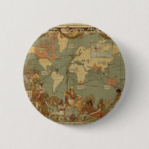 Antike Weltkarte 1886 Britisches Weltreich Poster Button