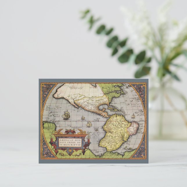 Antike Weltkarte Amerikas von Abraham Ortelius Einladung (Stehend Vorderseite)