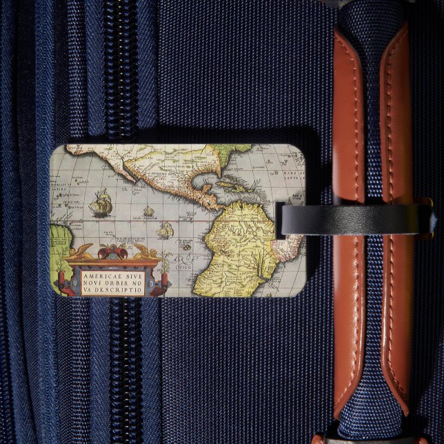 Antike Weltkarte Amerikas von Abraham Ortelius Gepäckanhänger (Rückseite Insitu 2)