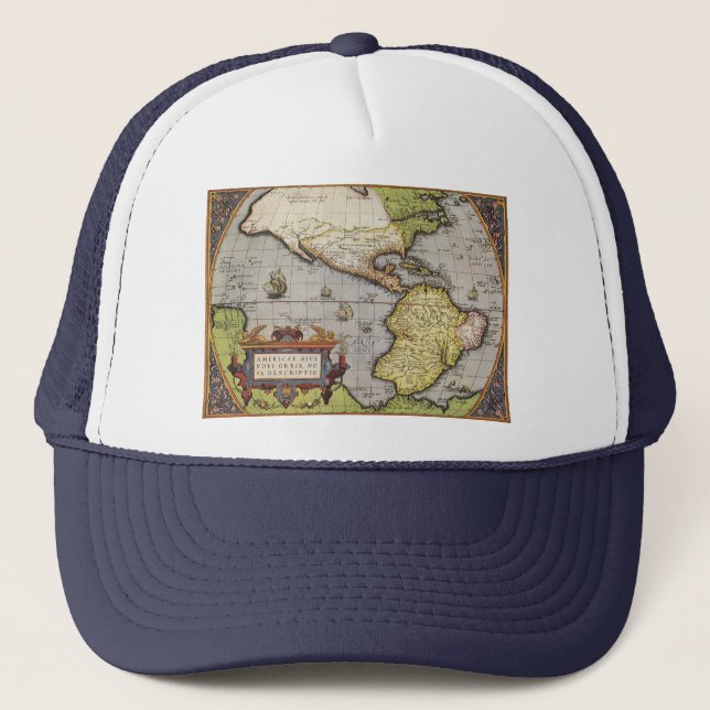 Antike Weltkarte Amerikas von Abraham Ortelius Truckerkappe (Vorderseite)