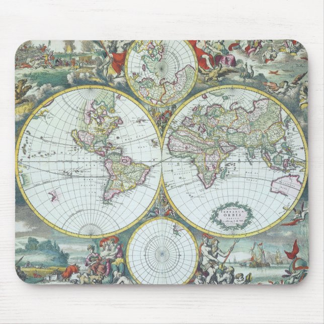 Antike Weltkarte aus dem 17. Jahrhundert, Frederic Mousepad (Vorne)