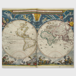 Antike Weltkarte - Blaeu, Joan 1664 Geschenkpapier