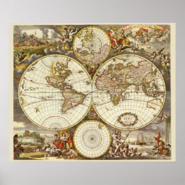 Antike Weltkarte, c. 1680. Von Frederick de Wit Poster