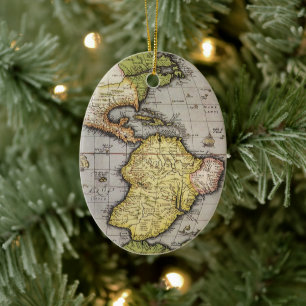 Antike Weltkarte der Amerikas, 1570 Keramikornament