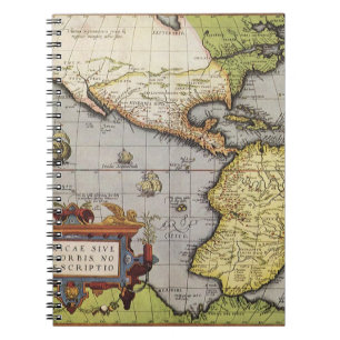 Antike Weltkarte der Amerikas, 1570 Notizblock
