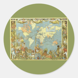 Antike Weltkarte des britischen Empires, 1886 Runder Aufkleber