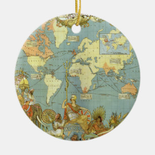 Antike Weltkarte des Britischen Weltreichs, 1886 Keramikornament