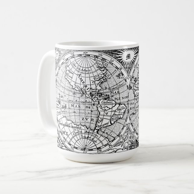Antike Weltkarte Druck mit Monogramm Vorlage Kaffeetasse (Vorderseite Links)