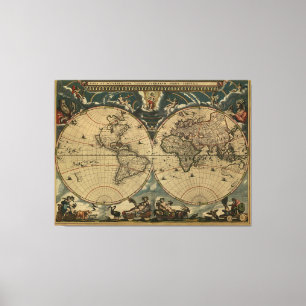 Antike Weltkarte durch Joan Blaeu, circa 1664 Leinwanddruck