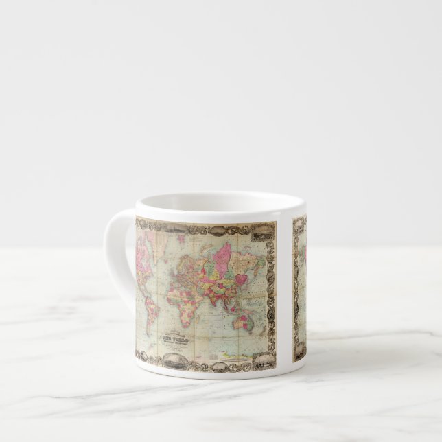 Antike Weltkarte durch John Colton, circa 1854 Espressotasse (Vorderseite Links)