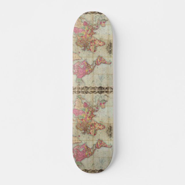 Antike Weltkarte durch John Colton, circa 1854 Skateboard (Vorne)