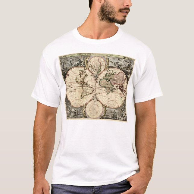 Antike Weltkarte durch Nicolao Visscher, circa T-Shirt (Vorderseite)