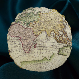 Antike Weltkarte in Hemisphären Rundes Kissen