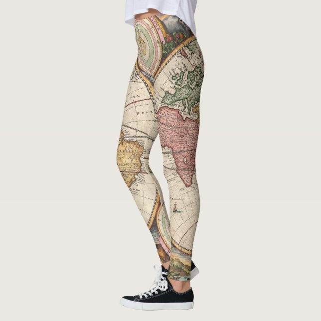 Antike Weltkarte in zwei Hemisphären Leggings (Links)