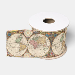 Antike Weltkarte in zwei Hemisphären Ripsband