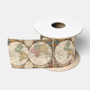 Antike Weltkarte in zwei Hemisphären Satin Ribbon Satinband