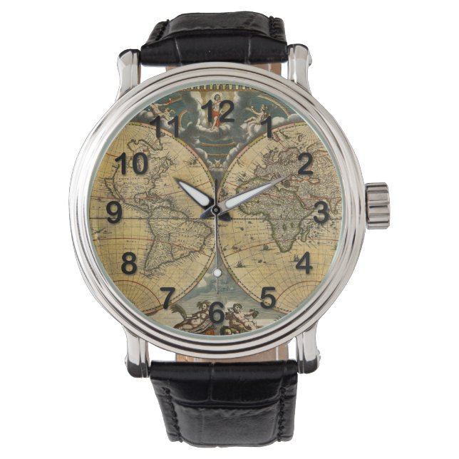 Antike Weltkarte J. Blaeu 1664 Armbanduhr (Vorderseite)