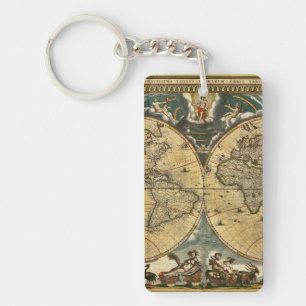Antike Weltkarte J. Blaeu 1664 Schlüsselanhänger