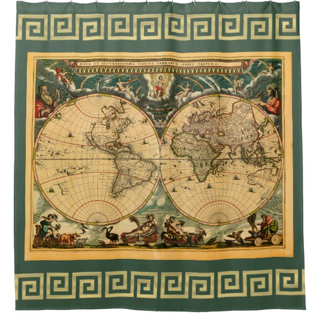Antike Weltkarte - Joan Blaeu - 1664 Duschvorhang (Vorderseite)