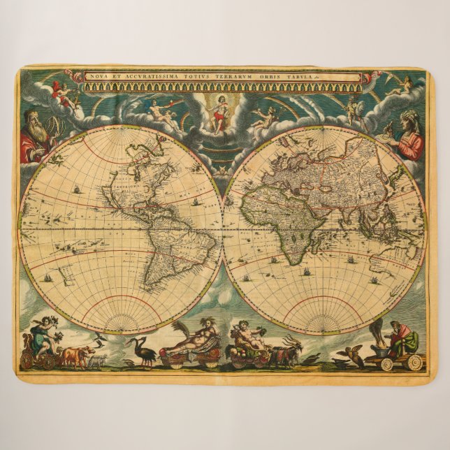 Antike Weltkarte - Joan Blaeu - 1664 Sherpadecke (Vorderseite (Horizontal))