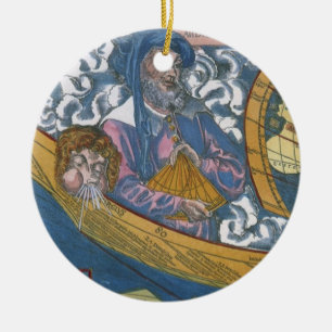 Antike Weltkarte mit Claudius Ptolemäus, 1507 Keramikornament