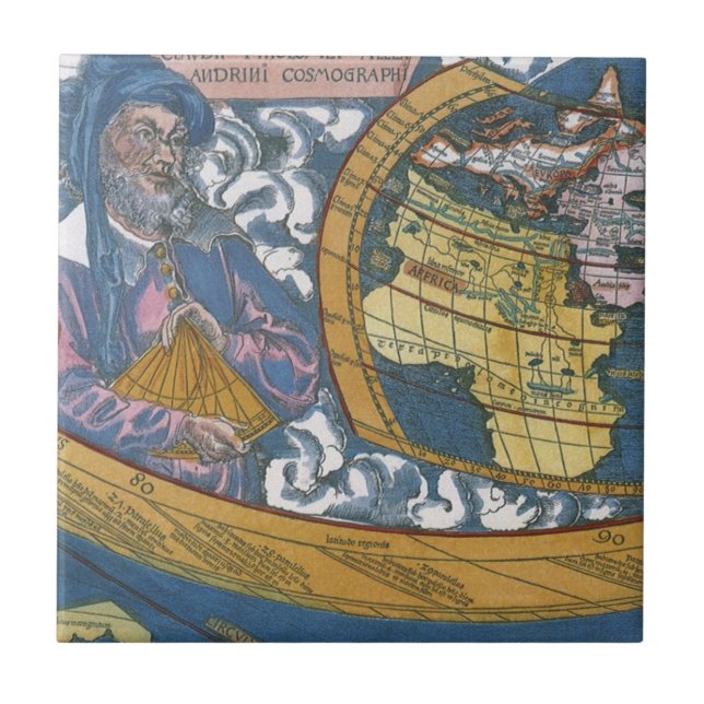 Antike Weltkarte mit Claudius Ptolemy, 1507 Fliese (Vorderseite)