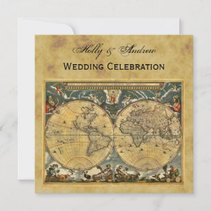 Antike Weltkarte, Not leidende BG-Hochzeit Einladung