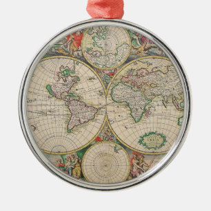 Antike Weltkarte Ornament Aus Metall