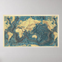 Antike Weltkarte Ozean Relief: Gelbe Kontinente  Poster