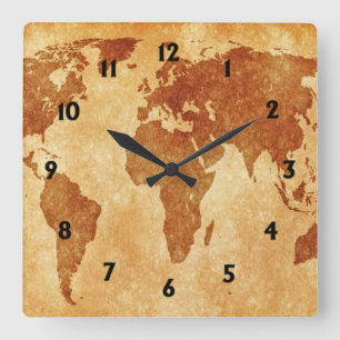Antike Weltkarte Quadratische Wanduhr