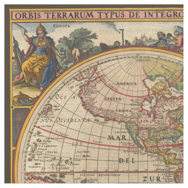 Antike Weltkarte Stoff (Nahaufnahme)