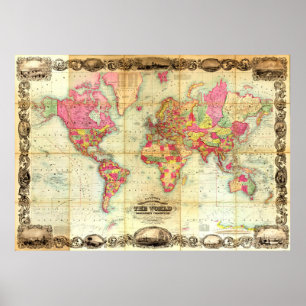 Antike Weltkarte Vintage Kartographie Poster