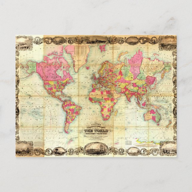 Antike Weltkarte Vintage Kartographie Postkarte (Vorderseite)