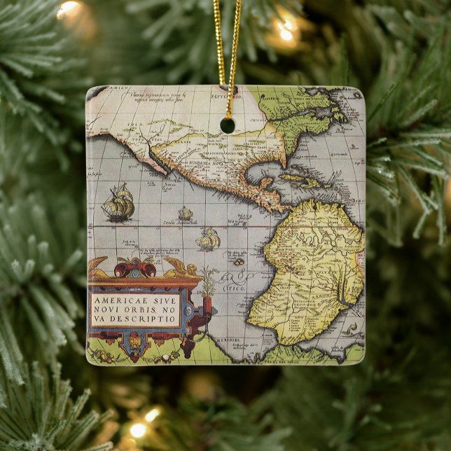 Antike Weltkarte von Amerika, 1570 Keramikornament (Baum)