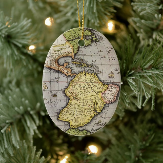 Antike Weltkarte von Amerika, 1570 Keramikornament (Baum)