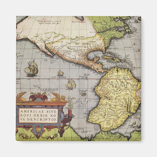 Antike Weltkarte von Amerika, 1570 Magnet (Vorne)