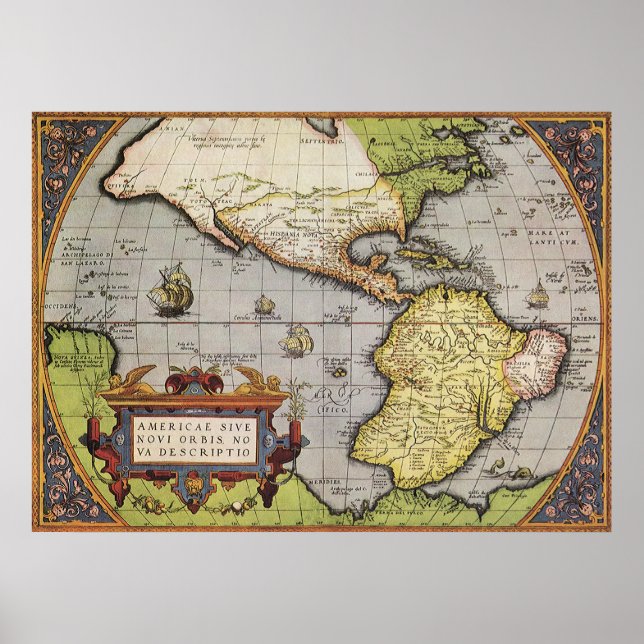 Antike Weltkarte von Amerika, 1570 Poster (Vorne)