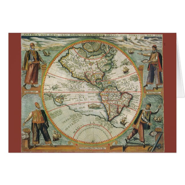 Antike Weltkarte von Amerika, 1597 (Vorderseite (Horizontal))