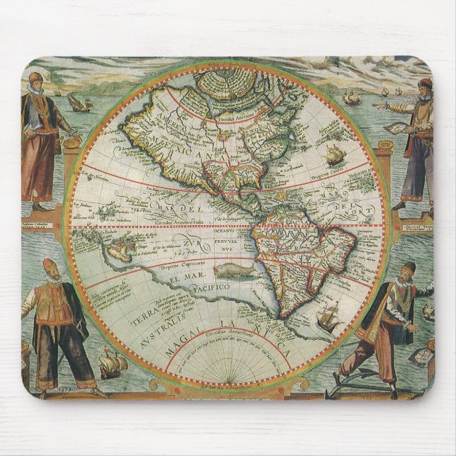 Antike Weltkarte von Amerika, 1597 Mousepad (Vorne)
