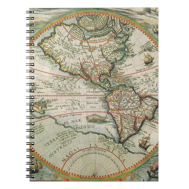 Antike Weltkarte von Amerika, 1597 Notizblock (Vorderseite)