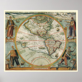 Antike Weltkarte von Amerika, 1597 Poster