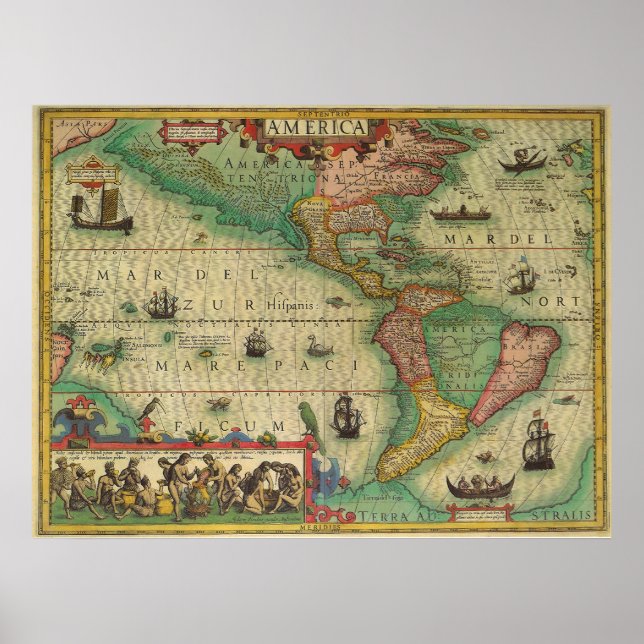 Antike Weltkarte von Amerika, 1606 Poster (Vorne)