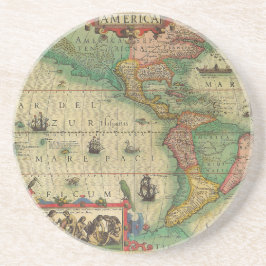 Antike Weltkarte von Amerika, 1606 Sandstein Untersetzer