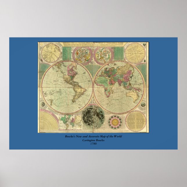 Antike Weltkarte von Carington Bowles, ca. 1780 Poster (Vorne)
