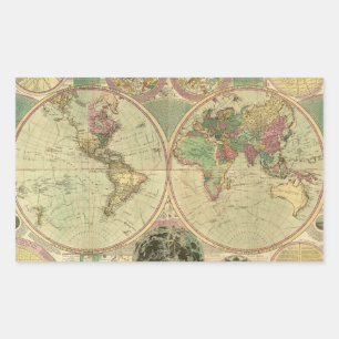 Antike Weltkarte von Carington Bowles, ca. 1780 Rechteckiger Aufkleber