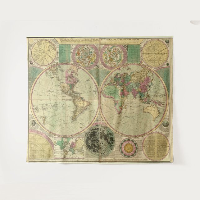 Antike Weltkarte von Carington Bowles, ca. 1780 Wandteppich (Vorderseite (Horizontal))