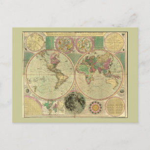 Antike Weltkarte von Carington Bowles, circa 1780 Postkarte